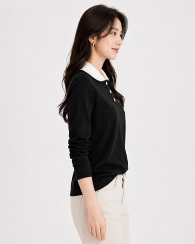 Image of Women's Polo T-Shirt | Long Sleeve Casual T-Shirt | Soft Comfortable Korean Style Trendy Top for Women