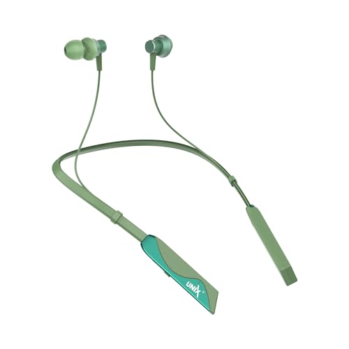 Image of Unix Elite 1 Charm Wireless Neckband | ENC Bluetooth Headset with Voice Changer (4 Modes) | 48H Playtime | Deep Bass | Magnetic Earbuds | Sweat Resistant | Stylish Neckband with Mic (Green)