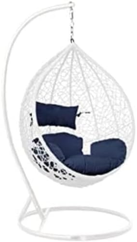 Image of Single Seater Swing Chair with Stand and Cushion Hammock Swing for Adult Outdoor Indoor Garden Living Room Balcony Hanging Chair (White Blue)
