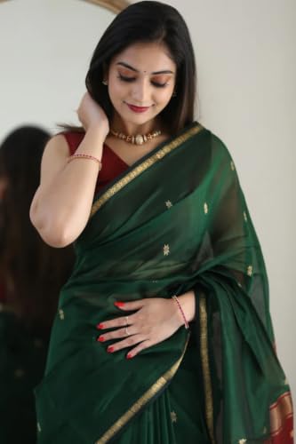 Image of SGF11 Women's Kanjivaram Soft Cotton Linen Silk Saree With Blouse Piece