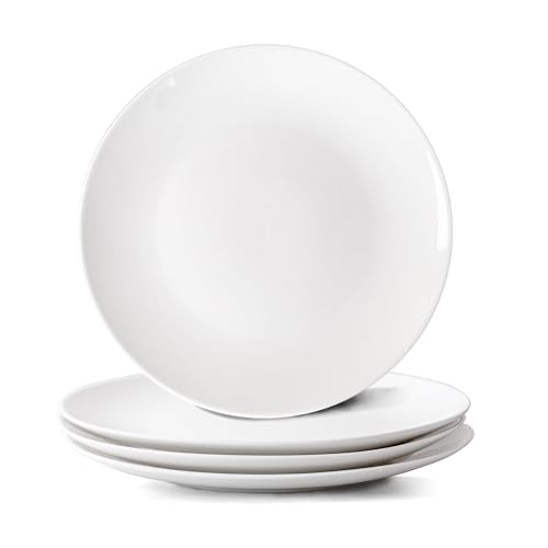 YALONG 12 Inch Dinner Plates Set of 4– White Ceramic Plates, Large Salad Plates for Kitchen and Serving, Microwave & Dishwasher Safe
