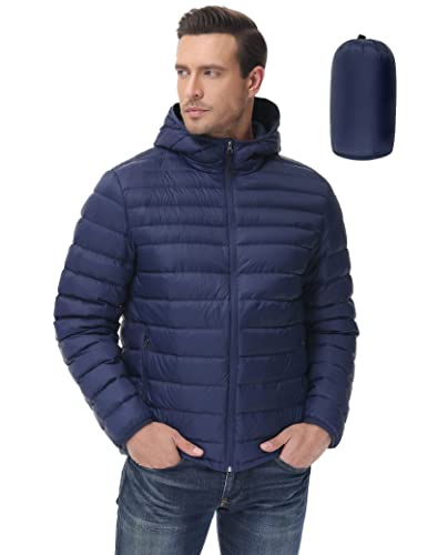 Royal Matrix Men's Winter Down Puffer Jacket Packable Lightweight Hooded Down Jacket Warm Windproof Down Puffy Jacket (Navy Blue, M) #TOP11