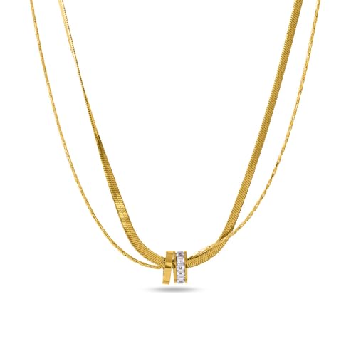 PALMONAS 18k Gold Plated Gilded Rings Layered Necklace for Women - Gift for Girls & Women Waterproof & Anti-Ta