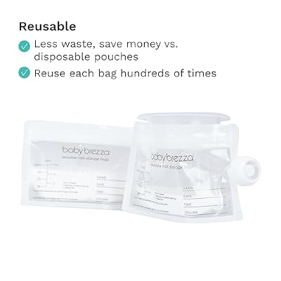 Baby Brezza Reusable Breastmilk Storage Bags, 10 Pack, Includes Filling Funnel