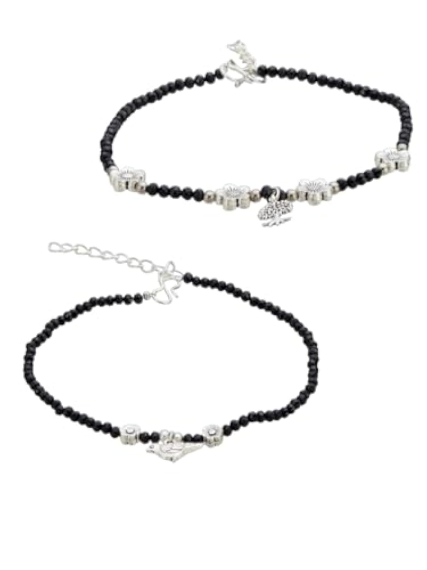 Set of 2 German Silver Plated Floral Shaped Anklets