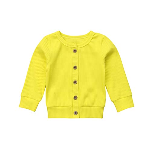 Toddler Place Newborn Baby Boys Girls Knit Cardigan Sweater, Infant Button-Down Cotton Sweater, Unisex Baby Clothes (Yellow, 18-24m)