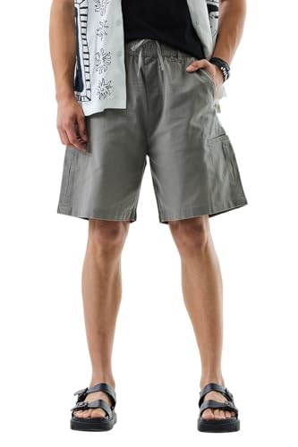 Image of SNITCH Men Casual Shorts | Regular Fit Mid Rise Solid Pattern | 100% Cotton Smooth Texture with Drawstring Closure & Elastic Waistband for Summer & Club Wear