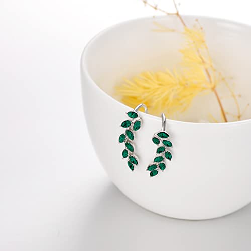 AOBOCO Leaf Ear Climbers Earrings Hypoallergenic 925 Sterling Silver Ear Crawler Cuff Earrings for Sensitive Ears, Made with Austrian Crystals2