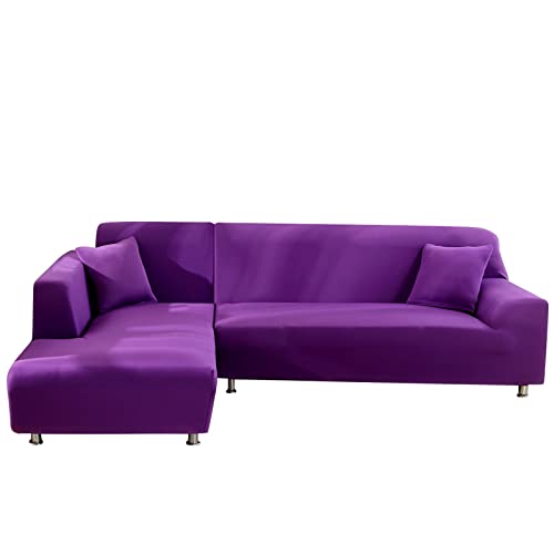 Mifxin Sectional Sofa Covers L Shape Couch Slipcover 2Pcs Stretch Elastic L-Type Chaise Sofa Couch Furniture Protector For Living Room Pets Kids (Solid Purple) #TOP19