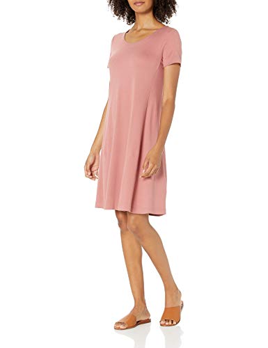 Amazon Brand - Daily Ritual Women's Pima Cotton and Modal Short-Sleeve Scoop Neck Dress, Dusty Rose, XX-Large