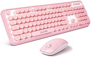 SADES V2020 Wireless Keyboard and Mouse Combo,Pink Wireless Keyboard with Round Keycaps,2.4GHz Dropout-Free