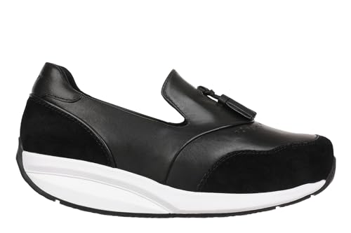 MBT SUMI Bailarinas de Mujer para Vestir. Zapatos para Caminar Anatómicos y Cómodos. Calzado Fisiológico Confort y Estabilidad con Suela Curva. Manoletinas de Piel Estilo Náutico. Color Negro