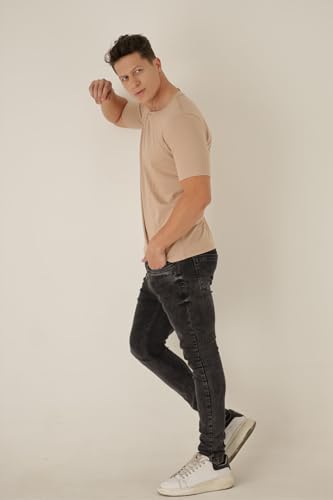 Kit 2 Camisetas Algodão Egípcio Slim Fit Masculina (BR, Alfa, M, Regular, Bege E Oliva)