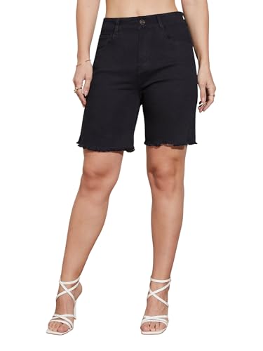 Image of Miss Chase Women's Regular High Rise Above Knee Stretchable Denim Shorts