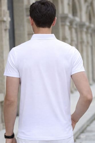 Image of Men's Polo Neck White T Shirt | Soft Casual Check Print Regular Fit Half Sleeve Collared T Shirt for Men's|S-POLO-JB-1004-WHITE Yellow Check-XXL|