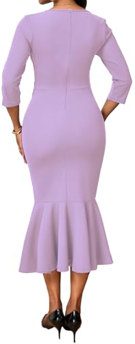 Image of Elegant Dress for Women Sexy V Neck Long Sleeve Bodycon Midi Fishtail Dresses