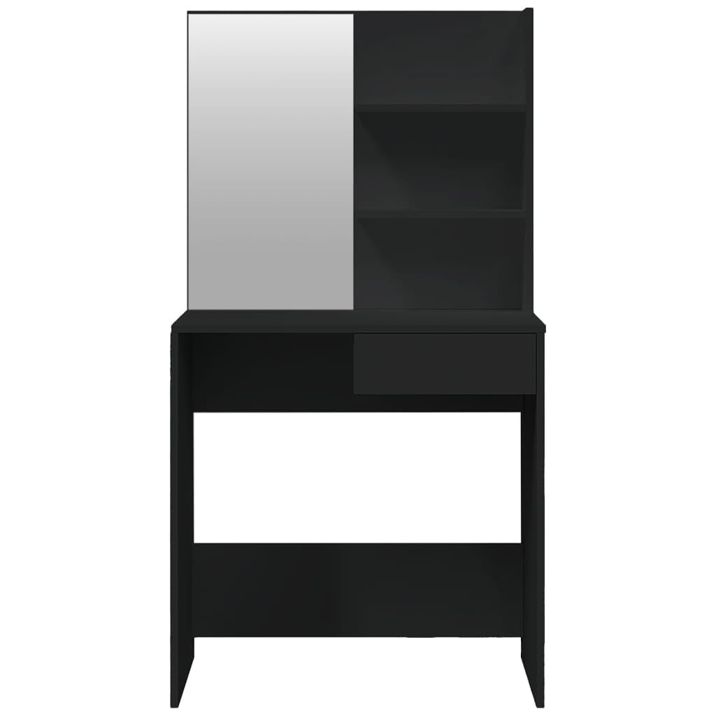 Mesa de tocador con espejo, amplio espacio de almacenaje, diseño moderno, negro, 74,5 x 40 x 141 cm, madera contrachapada, acrílico, para el cuidado personal diario