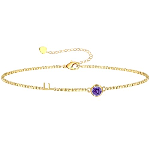Image of Birthstone Bracelets for Women, Initial Bracelet Teen Stocking Stuffers Birthday Gifts for Teen Girls Initial Bracelet Trendy Letter A-Z Dainty Bracelet 21st 30th Mom Birthday Gift Birthstone Jewelry