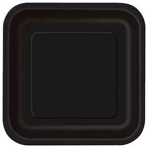 Unique 32060EU Vierkante milieuvriendelijke papieren borden, 23 cm, zwart, verpakking met 14 stuks, zwart