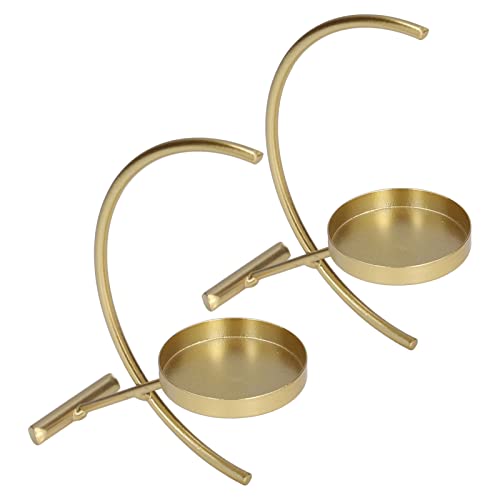 Gold Candle Holders Elegant Iron Votive Candle Holders for Home Decor Dining Room Living Room Bar Birthday Party Candlelight Dinner Semicircular Moon Shape Durable Rustproof 2Pcs