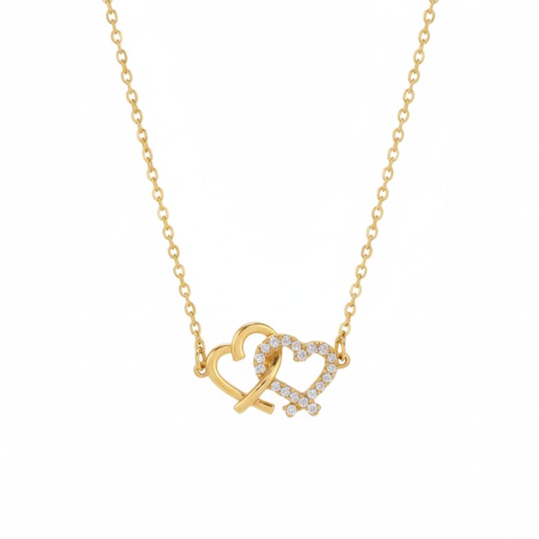 Image of SALTY Anti Tarnish Linked Heart Pendant Necklace for Women | Stylish Locket Chain | Fashion Jewellery Accessories | Minimal Jewelry | Ideal for Gifting | Marriage, Birthday | Gift for Valentine Day