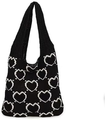 Heart Graphic Cute Tote Bags for Women Aesthetic Crochet Shoulder Handbags for Women Casual Beach