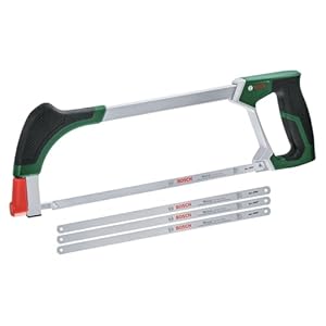Bosch Bügelsäge 300mm + 3 Extra-Sägeblätter (Bügelsäge mit 4 langlebigen Bi-Metall Sägeblättern für Metall, Holz, Kunststoff und mehr; Einfacher Wechselmechanismus; Softgrip) - Amazon Edition