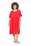 zwei seitliche Taschen Ulla Popken Damen große Größen Übergrößen Plus Size Kleid, Leinenmix, A-Linie, Rundhals, Halbarm hellrot 58+ 829837529-58+