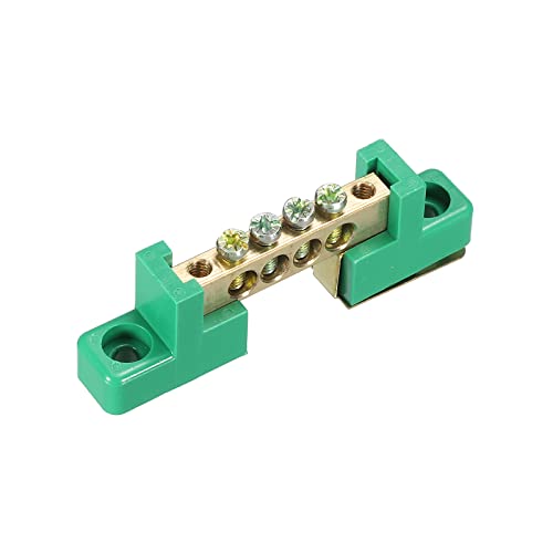 uxcell Terminal Ground Bar Screw Block Barrier Brass 4 Positions Green for Electrical Distribution