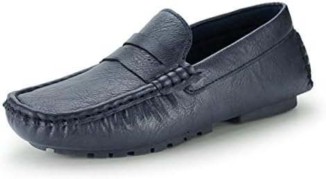 Hawkwell Kids Casual Penny Loafer Moccasin Dress Driver Shoes, Navy PU, 8 M US Toddler