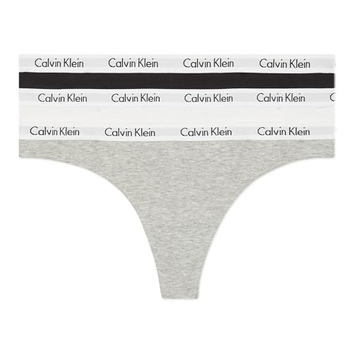 Calvin Klein Women's 3 Pack Carousel Thong Panty, Black/White/Grey Heather, Small
