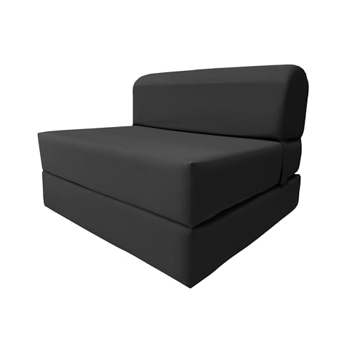 D&D Futon Furniture 6" Thick X 36" Wide X 70" Long Twin Size Black Sleeper Chair Folding Foam Bed 1.8lbs Density, Studio Guest Foldable Chair Beds, Foam Sofa, Couch.