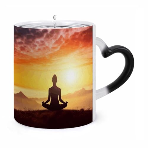 WAFICAC Taza de meditación de yoga, 325 ml, con diseño de orejas, divertidas tazas de cerámica, personalizadas, para té caliente, para hombres y mujeres.