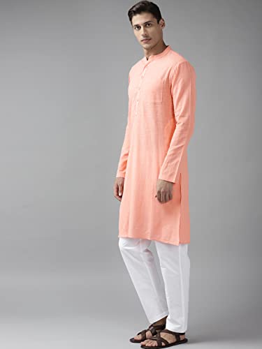 See Designs Men's Peach Cotton Straight Kurta With Slub Effect - Sdkt1019S (S)