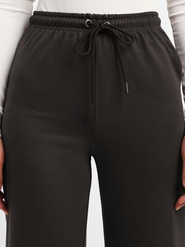 Image of JUNEBERRY Wide Leg Track Pants for Women & Girls (Pure Cotton, Bootcut, Regular Fit, High Rise Trouser, Drawstring, Available in Black, Brown, Navy, Olive Green, Lilac, Beige)