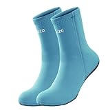 AUXDIQ 1 Par Calcetines de Neopreno 3mm Escarpines de Buceo Calcetines Neopreno Calcetines de Buceo para Hombres Mujeres Azul Claro 44/45 EU