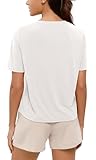 ODODOS Modal Soft Short Sleeve Shirts for Women Crew Neck Yoga Tee Casual Workout Tops, White, Large