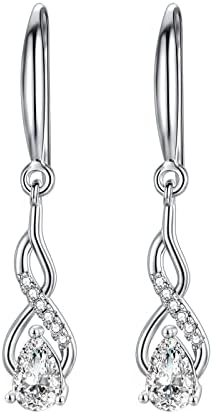 Silver CZ Dangle Drop Earrings for Women, Cubic Zirconia Twisted Dangly Teardrop CZ Earring | Hypoallergenic Cartilage Piercing Drop Jewelry Birthday Christmas Gifts for Her