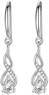Silver CZ Dangle Drop Earrings for Women, Cubic Zirconia Twisted Dangly Teardrop CZ Earring | Hypoallergenic Cartilage Piercing Drop Jewelry Birthday Christmas Gifts for Her