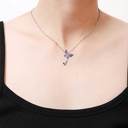Kunbead 18 Inch Purple Dainty Butterfly Love Charm Birthday Pendant Necklace Jewelry For Women Girls Mom Sister Daughter #TOP1