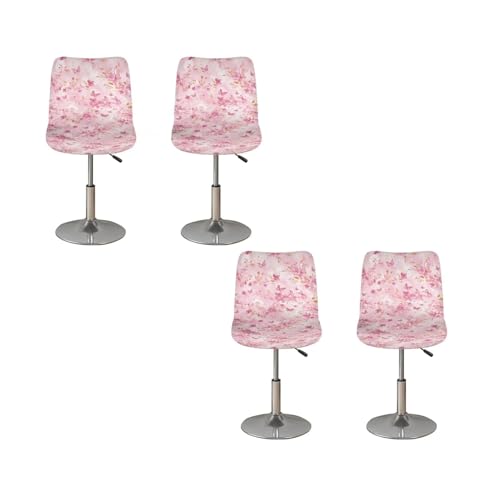 Image of Cherry Blossom Pink Butterfly Bar Stool Cover Stretch Counter Stools Pub Chair Slipcover for Dining Room Removable Anti-Scratches Spills Chair Covers for Dining Room Chairs Set of 2