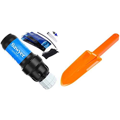 Sawyer Products SP129 Squeeze Water Filtration System w/Two 32-Oz Squeeze Pouches, Straw, and Hydration Pack Adapter & Coghlan's Backpacker's Trowel
