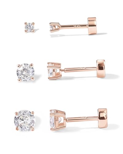 Image of PAVOI Flat Back Stud Earrings for Women, 14K Gold Plated CZ Cartilage Studs