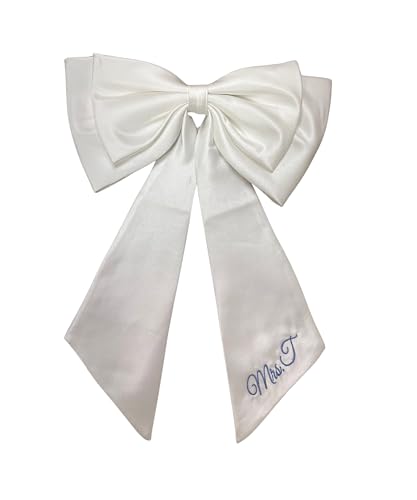 Detachable Bride Bow with Embroidered Name, Pin-On Satin Bow for Wedding Dress, Bachelorette Bikini, Bridal Shower Outfit, Custom Bridal Accessory