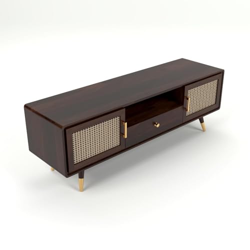 Image of Solid Sheesham Wood TV Unit for Living Room | TV Stand | TV Cabinet with Storage for Living Room and Hotel Furniture (Walnut Finish-04)