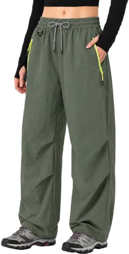 Image of FEOYA Waterproof Pants Women Light Rain Pants Parachute Drawstring Cuffs