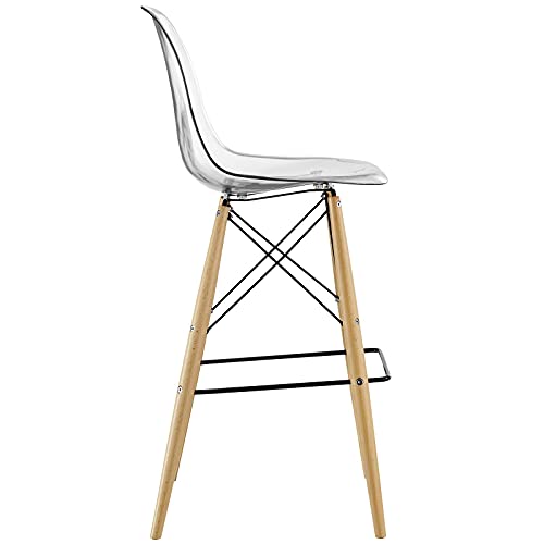 Modway Pyramid Mid-Century Modern Bar Stool With Natural Wood Legs In Clear #TOP4