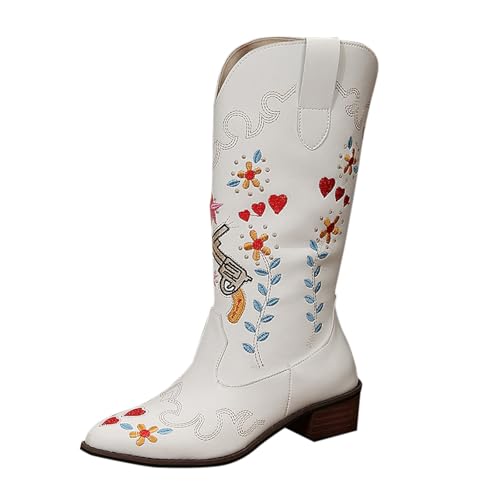 Botas vaqueras de piel para mujer, botines occidentales, para equitación, con bordado de flores, zapatos tradicionales de caña ancha, botas de encaje, botas occidentales, botas de Texani, botas de