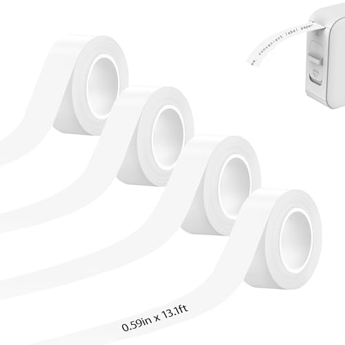 Label Tape Continuous Waterproof Label Tape Thermal Sticker Labels 0.59in X 13.12Ft(15mmX4m) Suitable for Most Label Maker for Home, Office, School, Barcode, Name, Date, Price etc(White, 4Rolls)