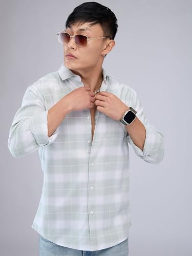 Image of VASTRADO Pastel Green & White Tartanique Checked Shirt